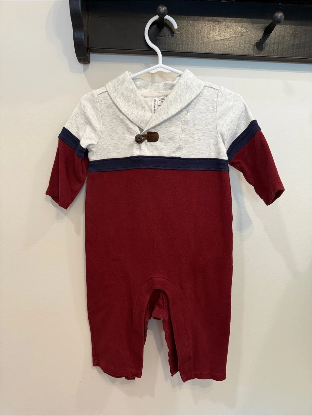 Janie and Jack Burgundy, Gray and Navy Shawl-Collar One-Piece